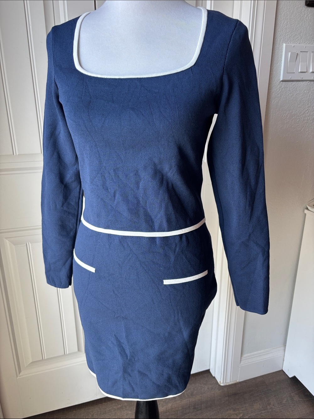 Sincerely Jules Navy Pencil Top and Skirt with White Trim